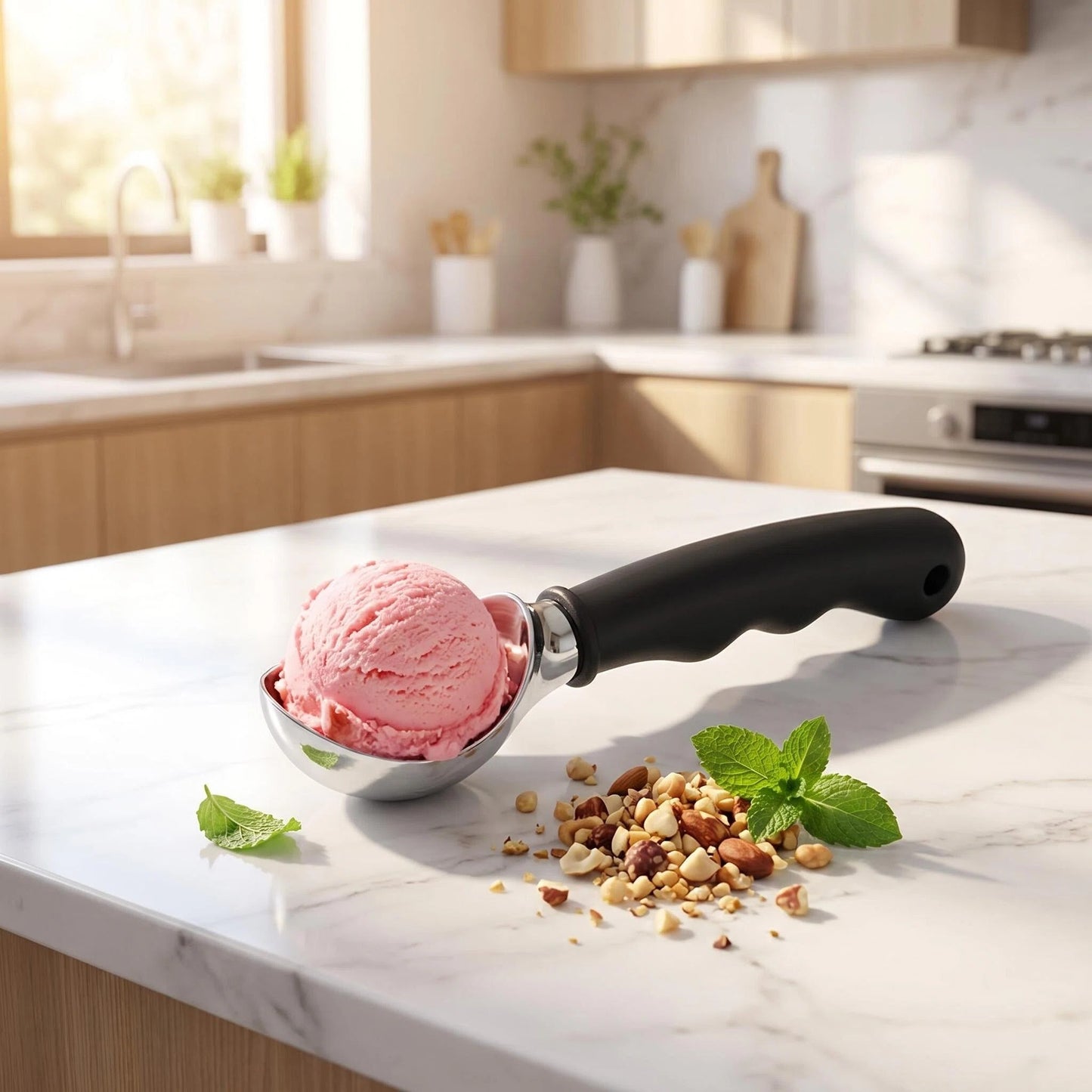 DewAura Ice Cream Scoop, Stainless Steel Ice Cream Scooper with Ergonomic Non-slip Silicone Handle, Professional Cookie Dough Scoop for Hard Ice Cream, Melon Baller, 7.1 Inch