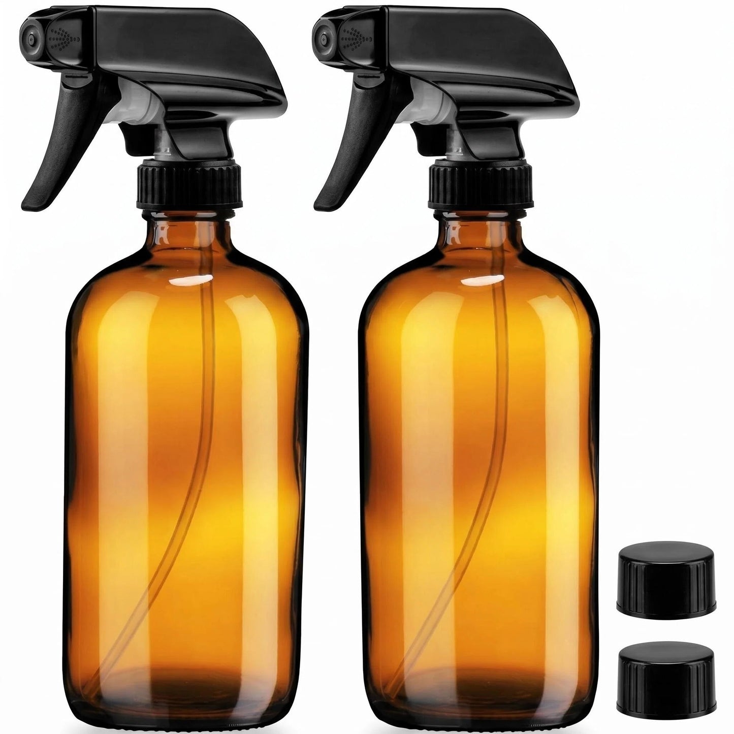 Amber Glass Spray Bottles 16oz (2 Pack) - UV Protection, Adjustable Nozzle, Leak-Proof Caps