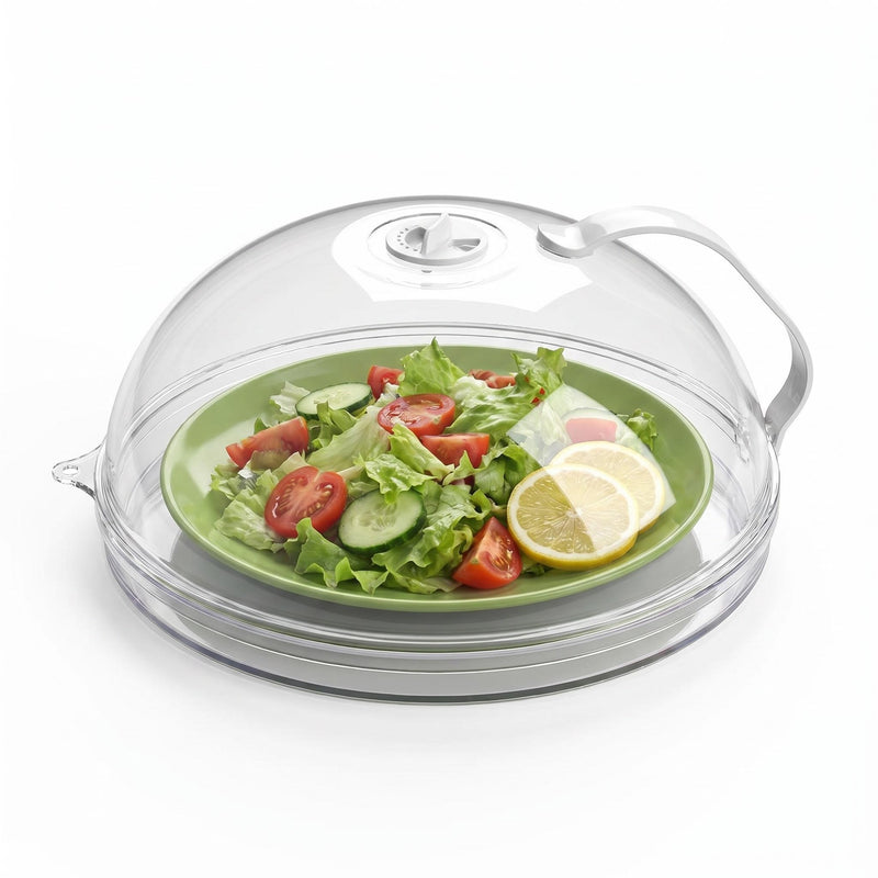 Microwave Food Cover with Bottom Tray — Anti-Splatter Dome, Adjustable Steam Vent, Heat-Resistant Handle, BPA Free, Fits All Standard Microwaves
