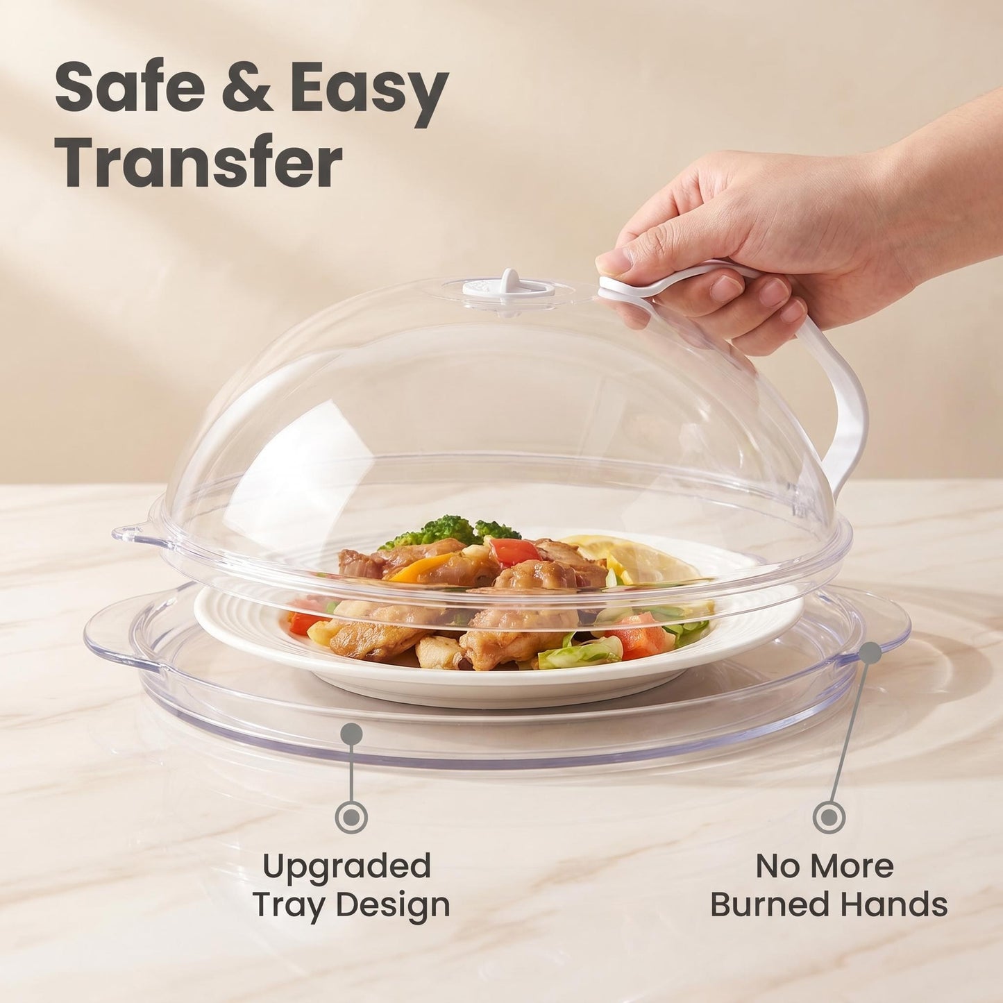 Microwave Food Cover with Bottom Tray — Anti-Splatter Dome, Adjustable Steam Vent, Heat-Resistant Handle, BPA Free, Fits All Standard Microwaves