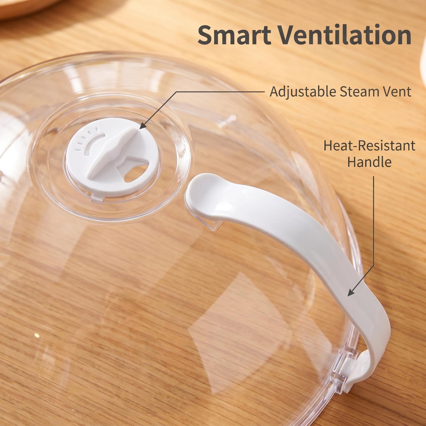 Microwave Food Cover with Bottom Tray — Anti-Splatter Dome, Adjustable Steam Vent, Heat-Resistant Handle, BPA Free, Fits All Standard Microwaves