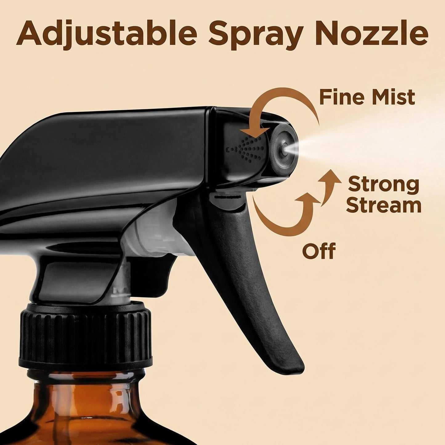 Amber Glass Spray Bottles 16oz (2 Pack) - UV Protection, Adjustable Nozzle, Leak-Proof Caps