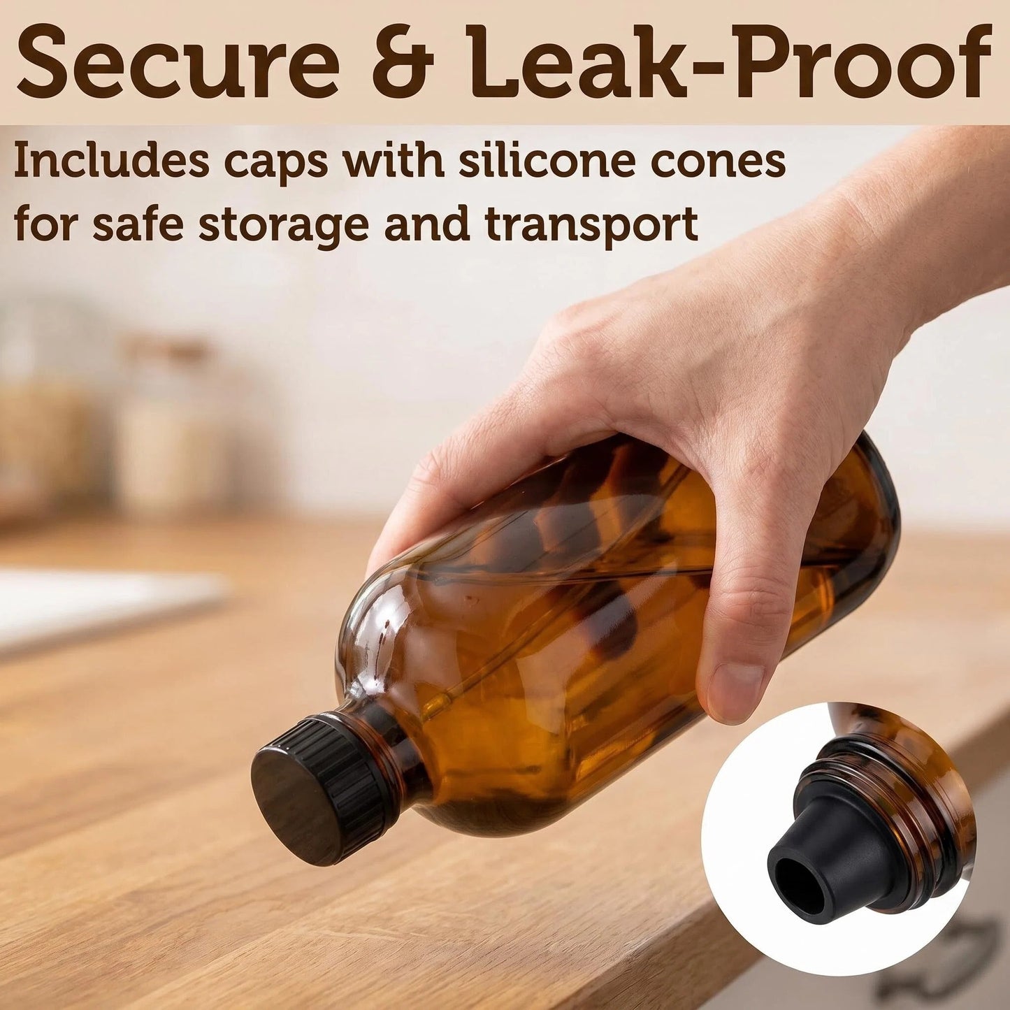 Amber Glass Spray Bottles 16oz (2 Pack) - UV Protection, Adjustable Nozzle, Leak-Proof Caps