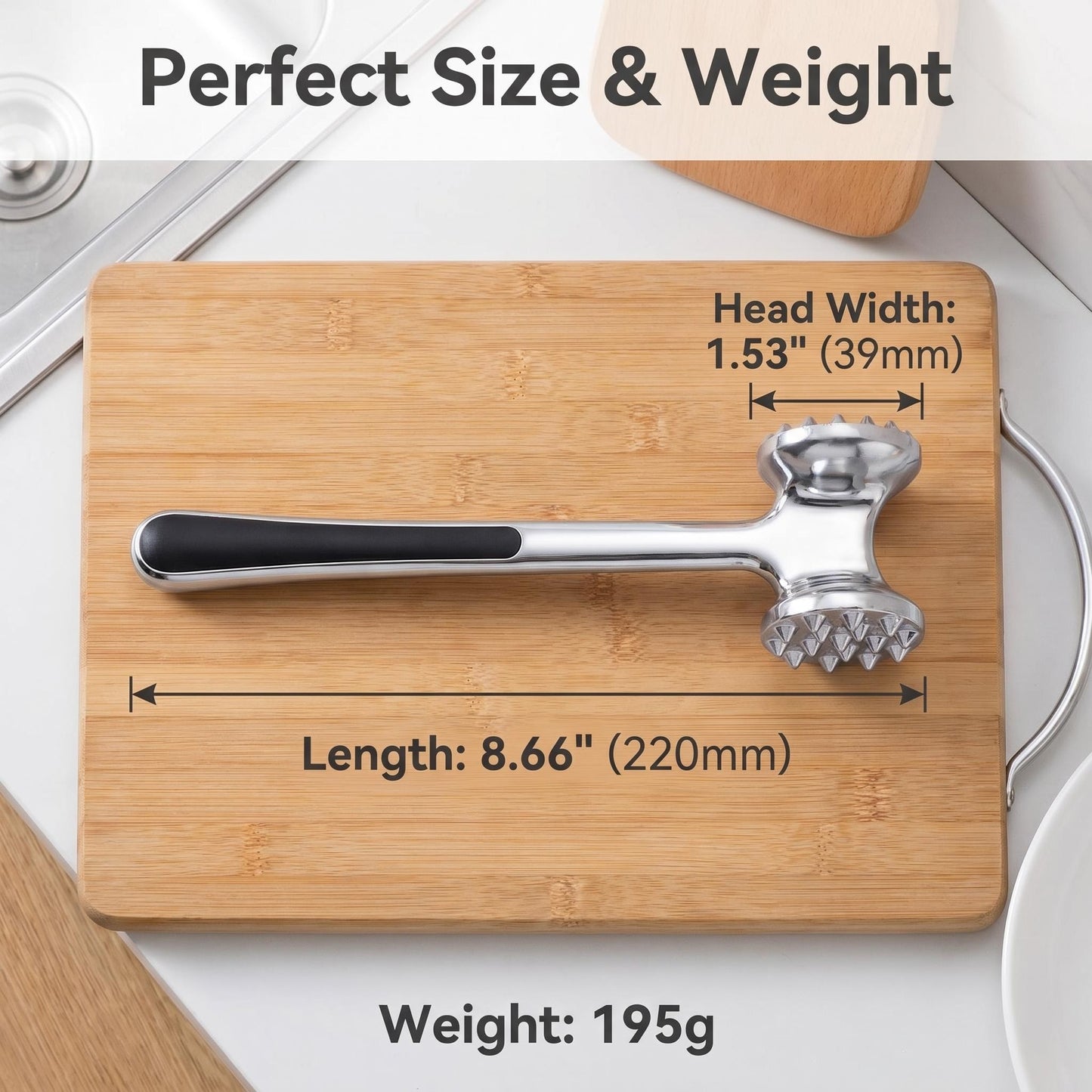 Professional Dual-Sided Meat Tenderizer Hammer — Premium Stainless Steel, Ergonomic Non-Slip Handle, Heavy-Duty Mallet for Steak, Chicken & BBQ