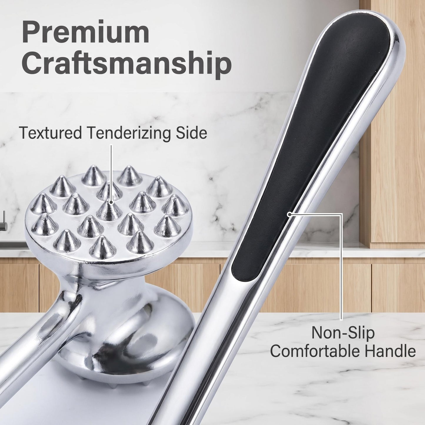 Professional Dual-Sided Meat Tenderizer Hammer — Premium Stainless Steel, Ergonomic Non-Slip Handle, Heavy-Duty Mallet for Steak, Chicken & BBQ