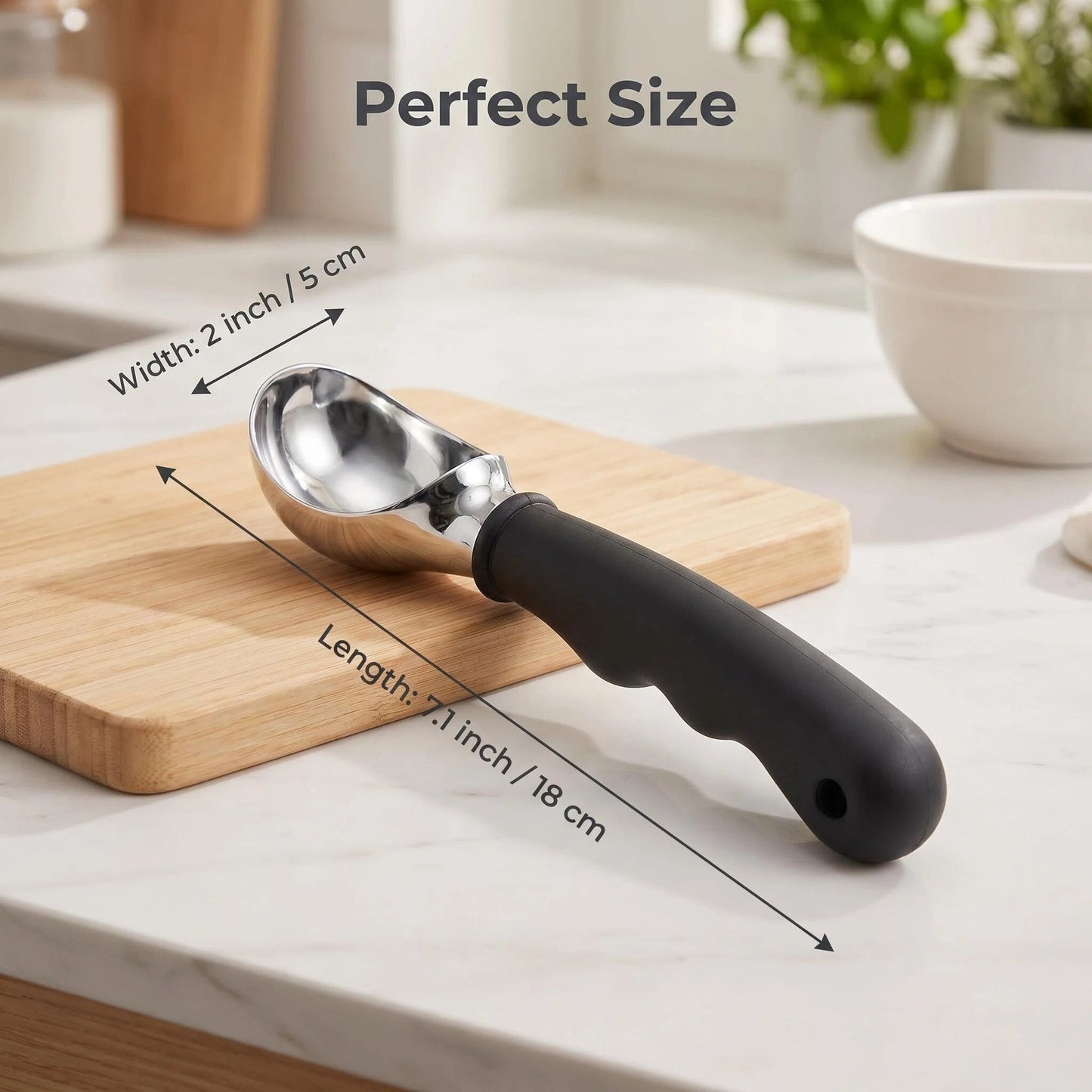 DewAura Ice Cream Scoop, Stainless Steel Ice Cream Scooper with Ergonomic Non-slip Silicone Handle, Professional Cookie Dough Scoop for Hard Ice Cream, Melon Baller, 7.1 Inch