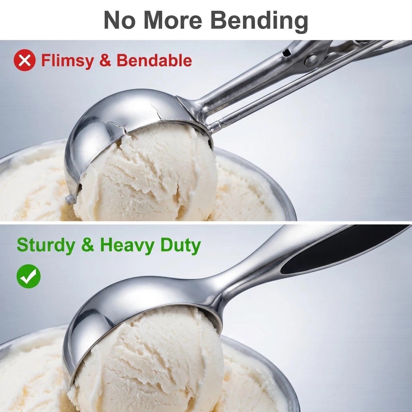 Ice Cream Scoop, Premium Stainless Steel Ice Cream Scooper with Ergonomic Handle – Heavy Duty, Anti-Freeze, One-Piece Cast, Dishwasher Safe