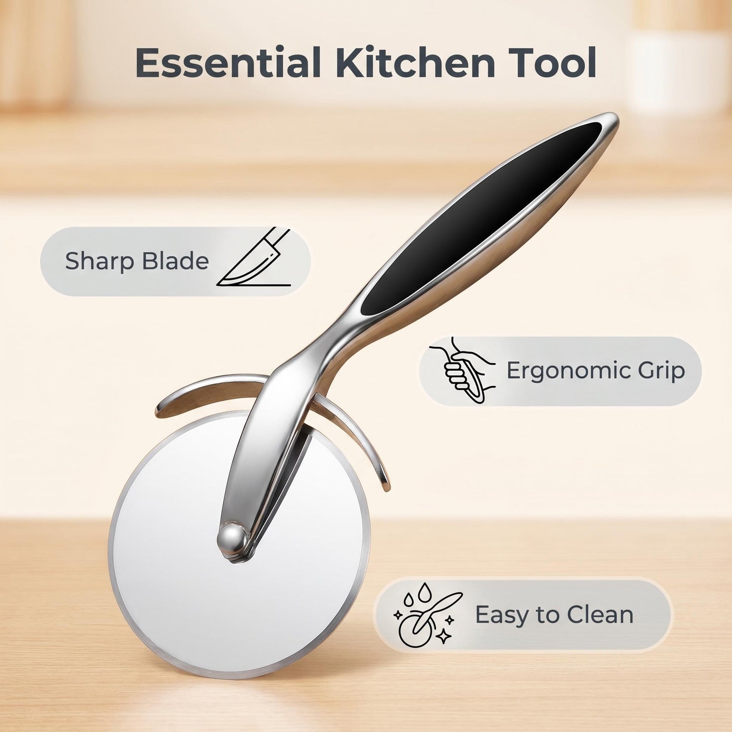 Professional Stainless Steel Pizza Cutter Wheel with Ergonomic Non-Slip Handle