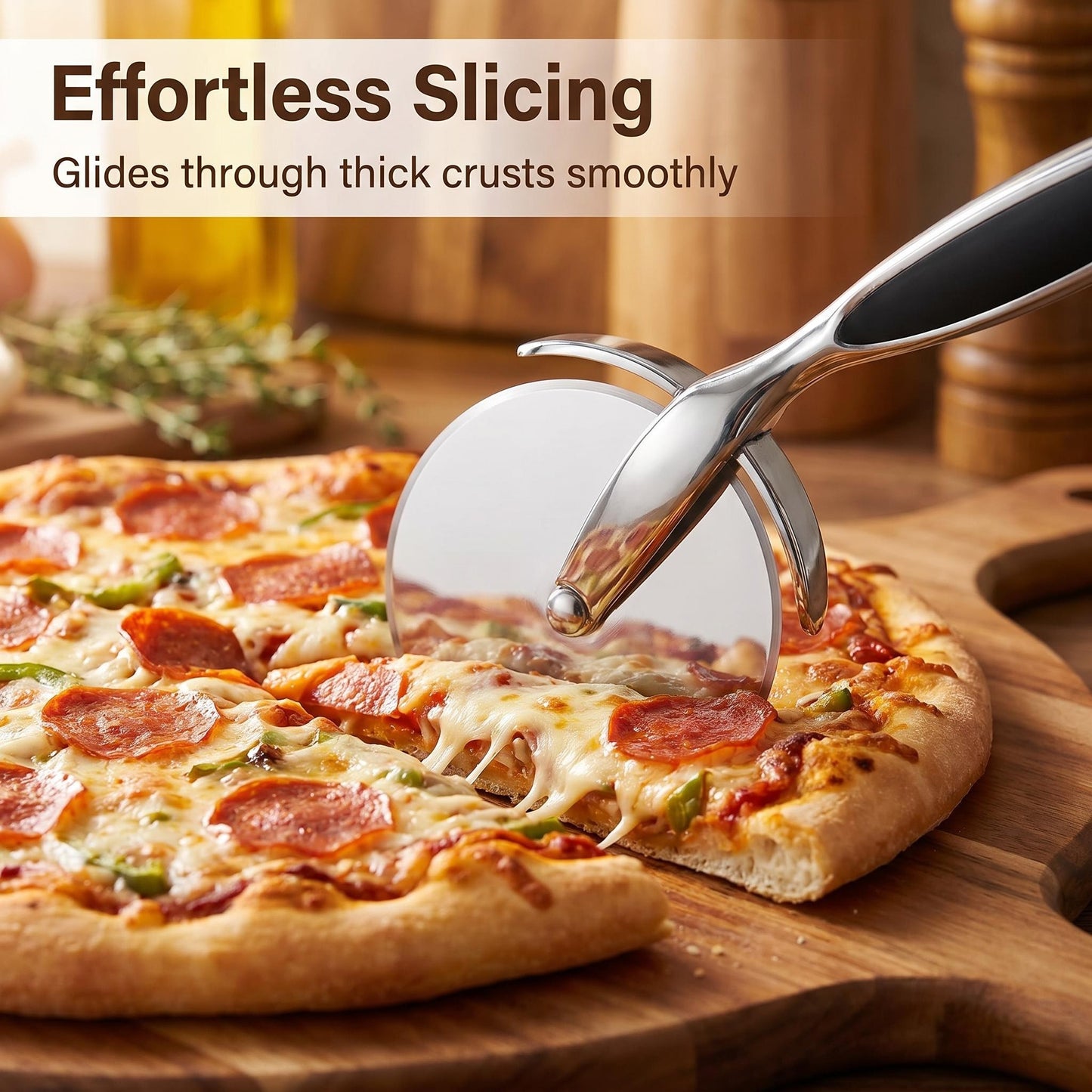 Professional Stainless Steel Pizza Cutter Wheel with Ergonomic Non-Slip Handle