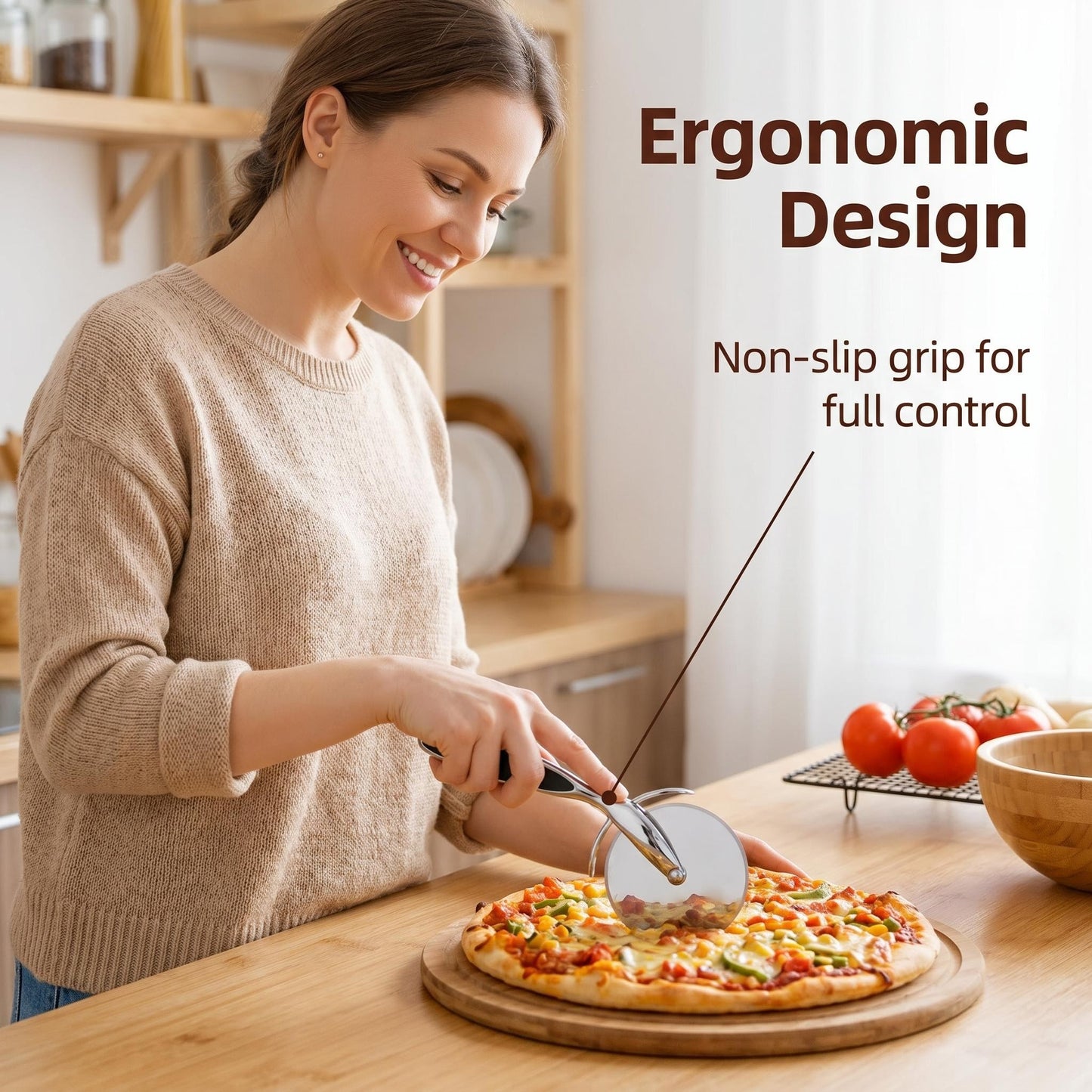 Professional Stainless Steel Pizza Cutter Wheel with Ergonomic Non-Slip Handle