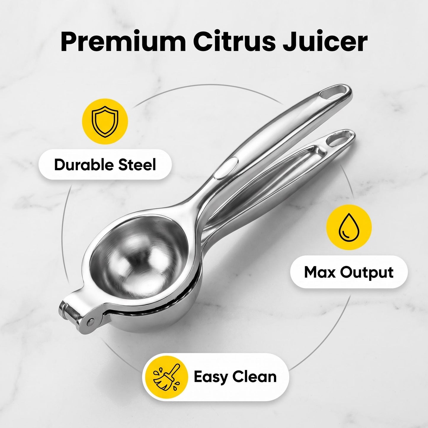 Premium Stainless Steel Lemon Squeezer Manual Citrus Juicer Press — 304 Food-Grade Steel, Heavy-Duty Hinge, Seed Filter, Dishwasher Safe