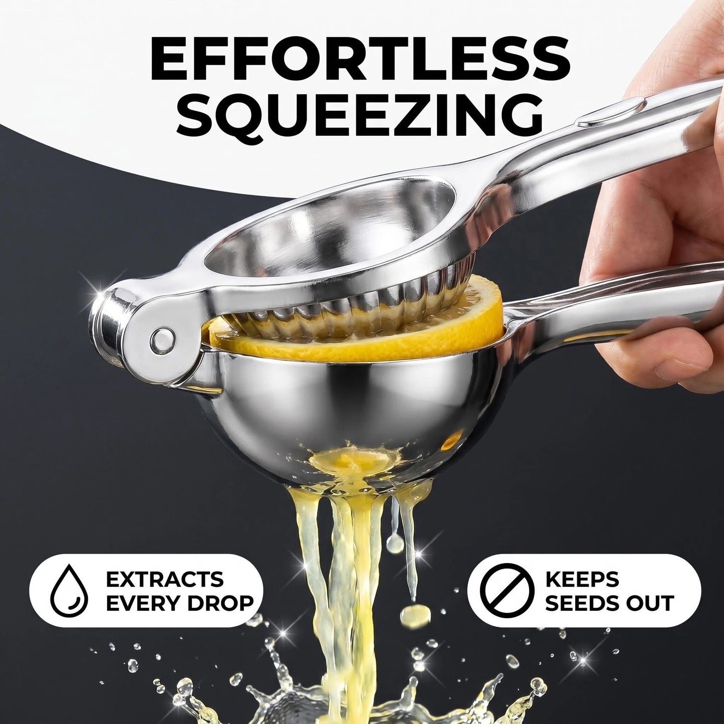 Premium Stainless Steel Lemon Squeezer Manual Citrus Juicer Press — 304 Food-Grade Steel, Heavy-Duty Hinge, Seed Filter, Dishwasher Safe