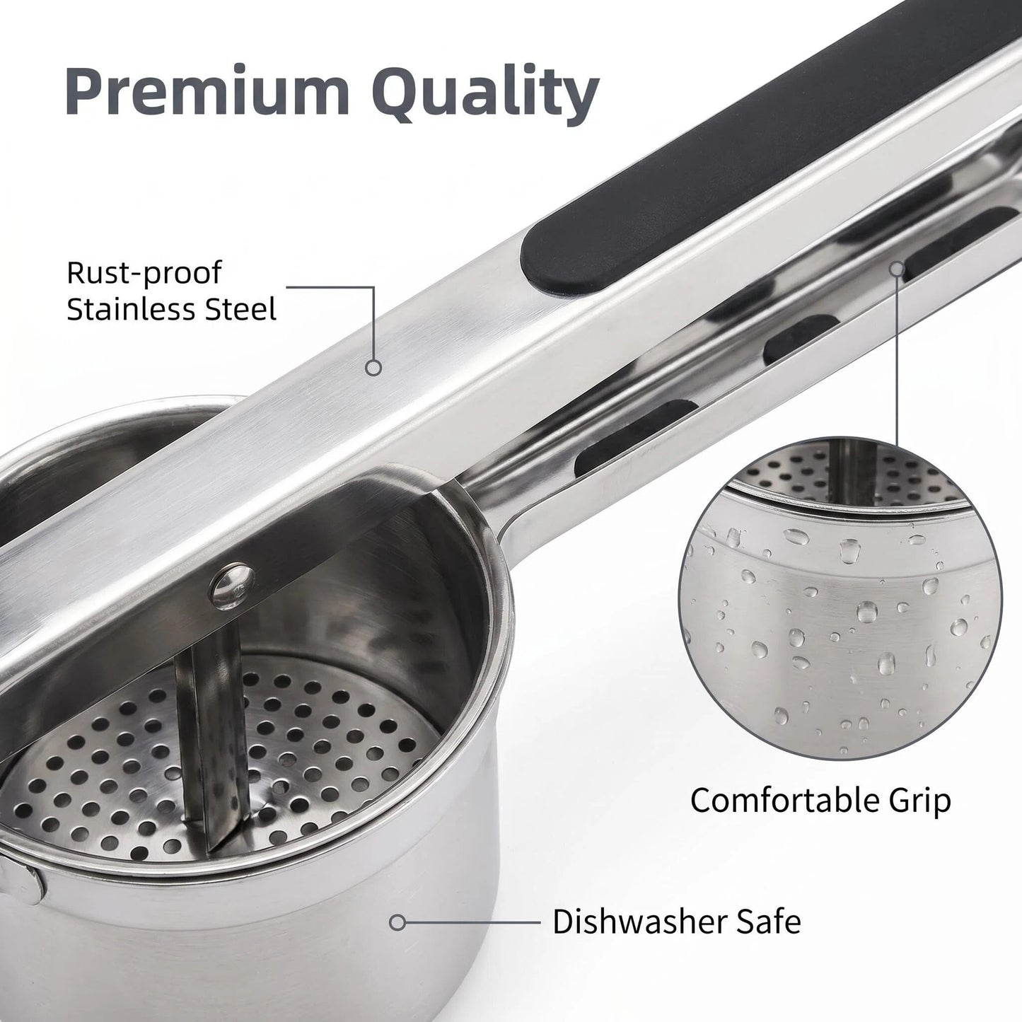 DewAura Potato Ricer Masher, Stainless Steel with 3 Interchangeable Discs, Large 15oz Capacity for Mashed Potatoes, Baby Food & Vegetable Puree