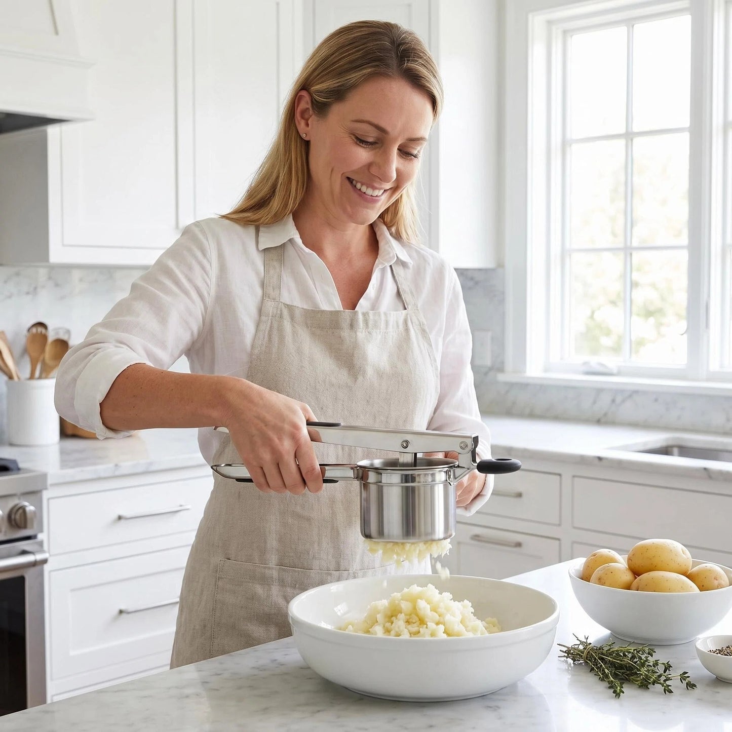 DewAura Potato Ricer Masher, Stainless Steel with 3 Interchangeable Discs, Large 15oz Capacity for Mashed Potatoes, Baby Food & Vegetable Puree