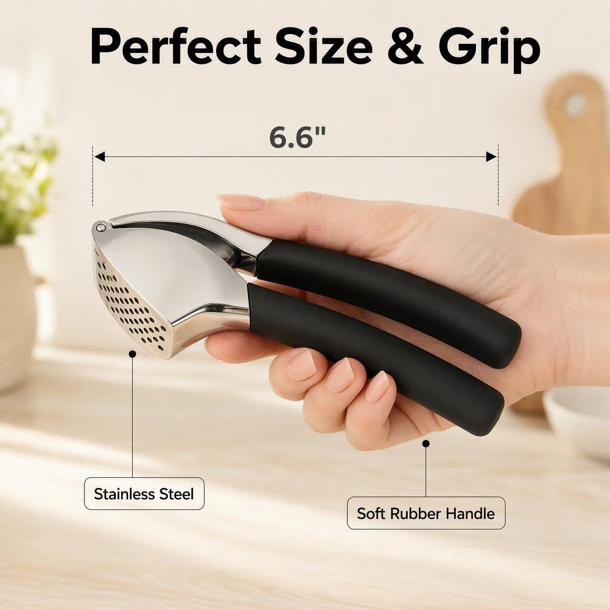 DewAura Pro Garlic Press - Stainless Steel Mincer with Comfort Grip
