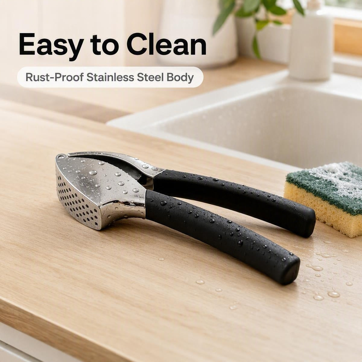 DewAura Pro Garlic Press - Stainless Steel Mincer with Comfort Grip
