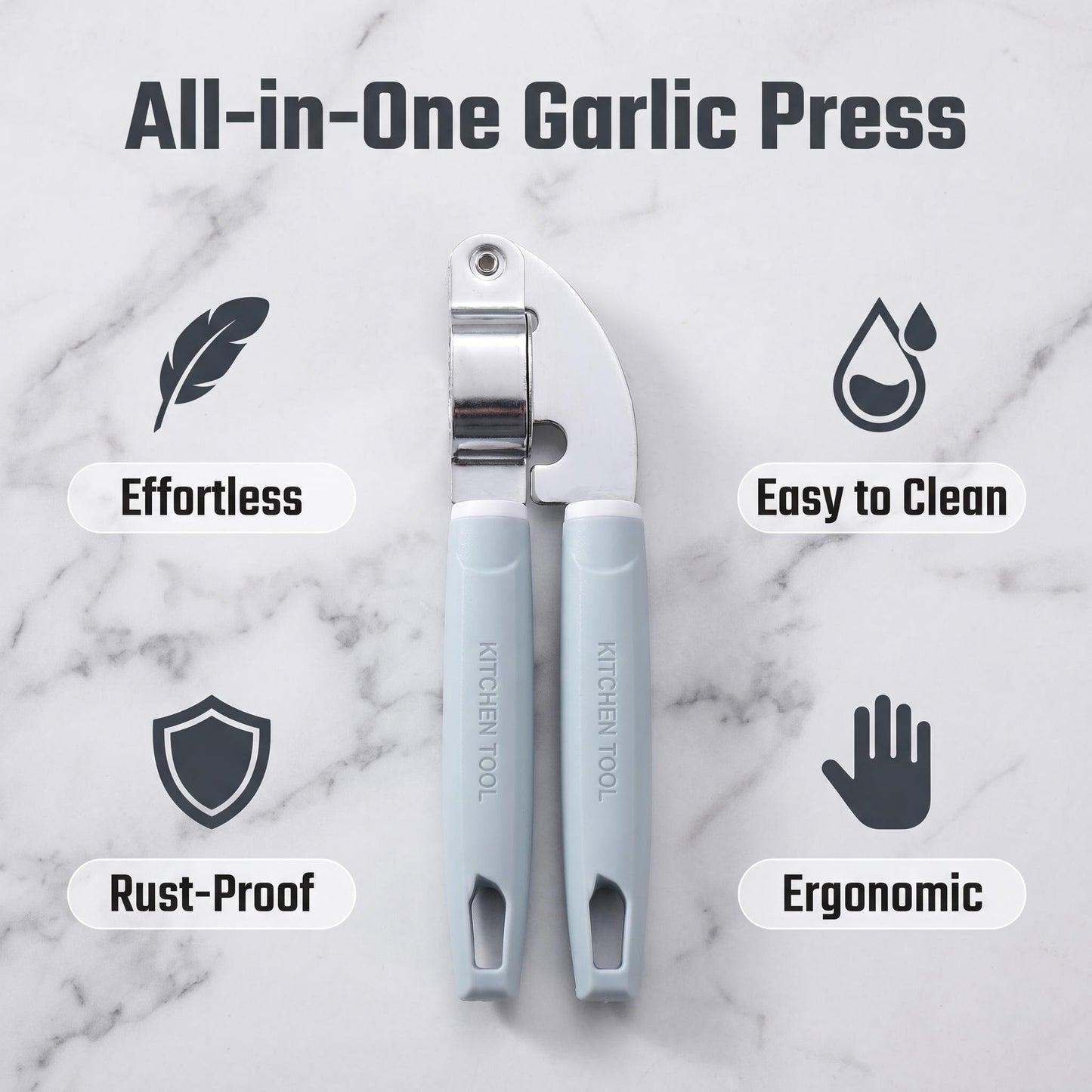 Professional Stainless Steel Garlic Press — Heavy-Duty 304 Steel Crusher, No-Peel Design, Ergonomic Anti-Slip Handle, Dishwasher Safe