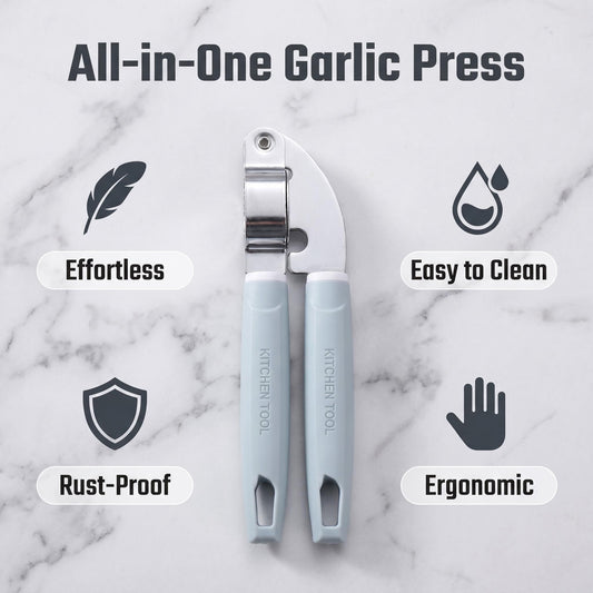 Professional Stainless Steel Garlic Press — Heavy-Duty 304 Steel Crusher, No-Peel Design, Ergonomic Anti-Slip Handle, Dishwasher Safe