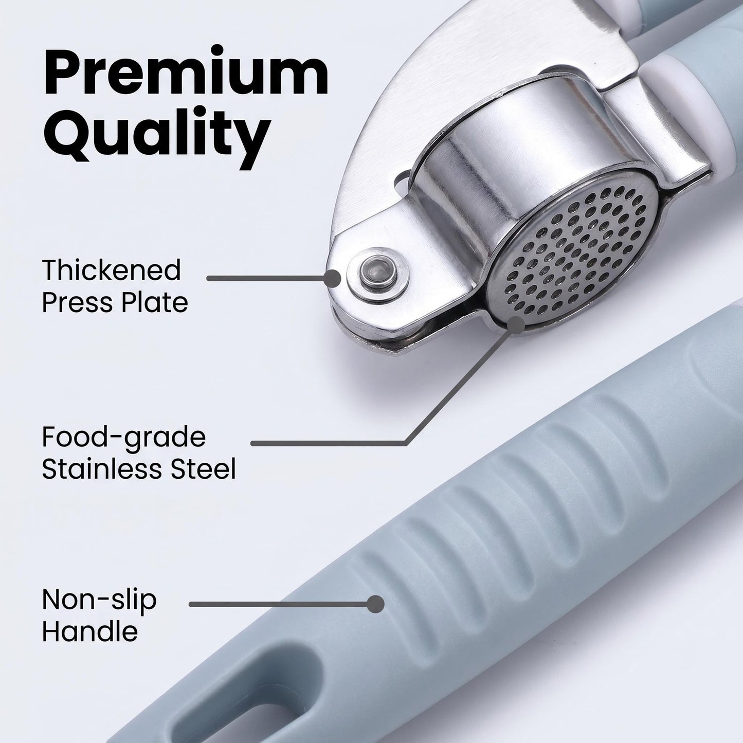 Professional Stainless Steel Garlic Press — Heavy-Duty 304 Steel Crusher, No-Peel Design, Ergonomic Anti-Slip Handle, Dishwasher Safe