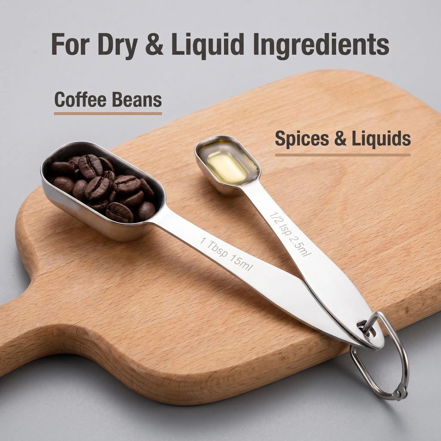Stainless Steel Measuring Spoons Set of 7 – Rectangular Slim Design Fits Narrow Spice Jars, Engraved US & Metric, Includes Leveler, Nesting, Dishwasher Safe
